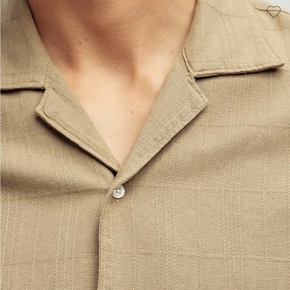 J crew coastal khaki Short-sleeve textured cotton camp-collar shirt